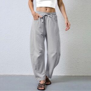 Light Gray barrel-leg Drawstring Pants